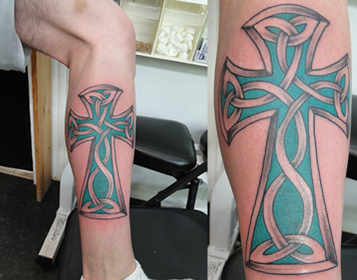 Very large Celtic cross on leg