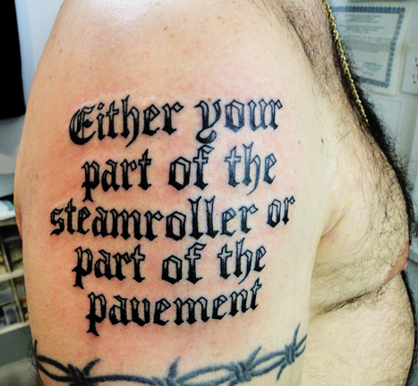 Old English Tattoo Letters Outlaw Biker statement
