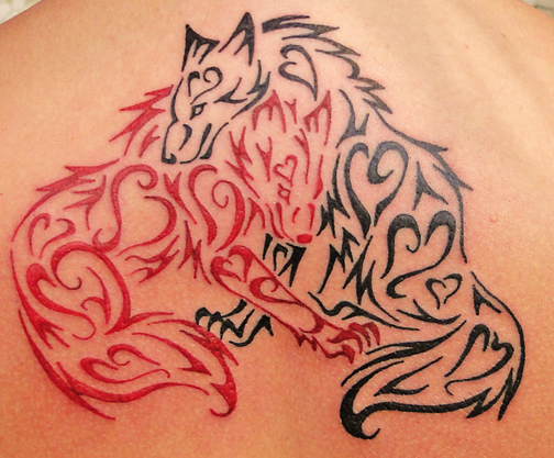Love Hearts Wolves Tattoo by Captain Bret
