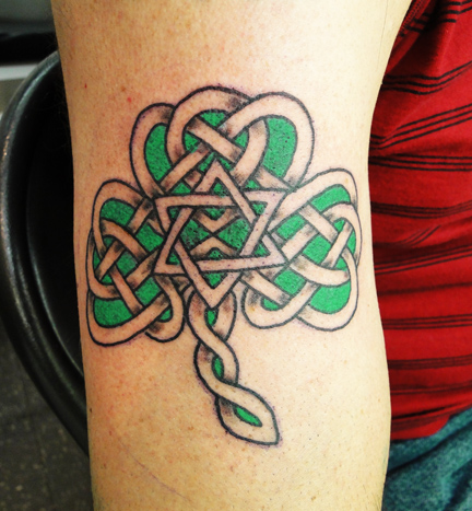 Custom Shamrock Tattoo by Captain Bret with a "Star of David" in center