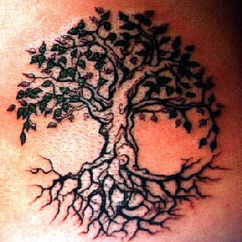  a tree: deep roots in the ground; branches reaching toward the heavens; 